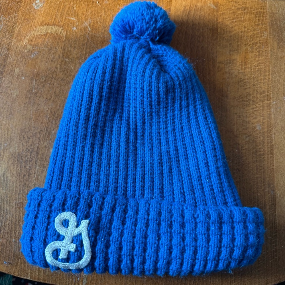 General Mills Blue Knit‎ Pom-Pom Beanie Stocking Hat Women’s Pull On Outdoors